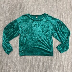 We The Free Milan Crushed Velvet Teal Long Sleeve Crew Neck Top Women’s Size S